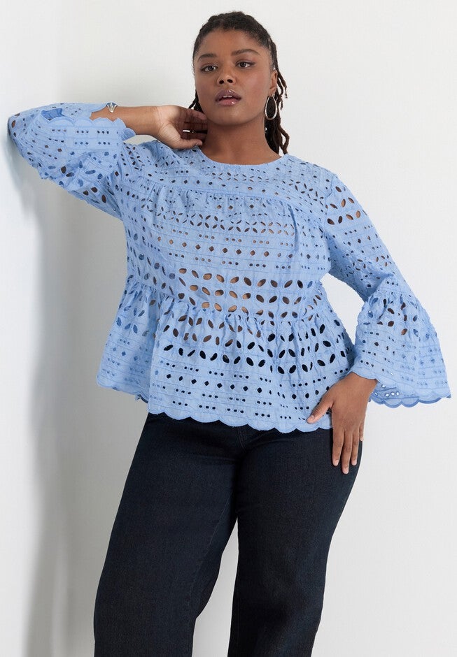 Flounce Peplum Top, PLACID BLUE, alternate image number null