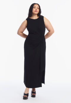 Sleeveless Side-Tie Knit Midi Dress