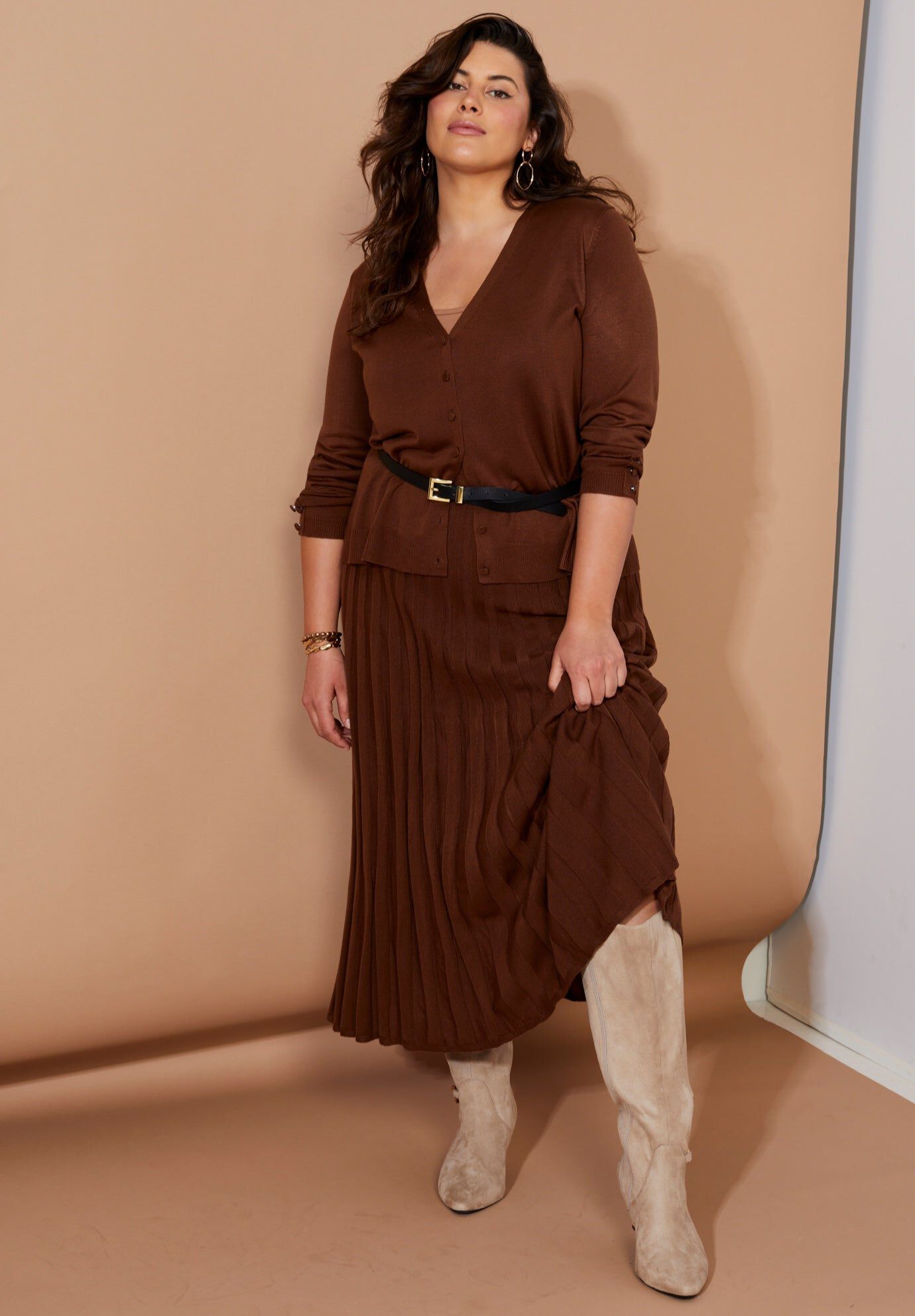 Button-Sleeve Cardigan, COCOA BROWN, hi-res image number 0