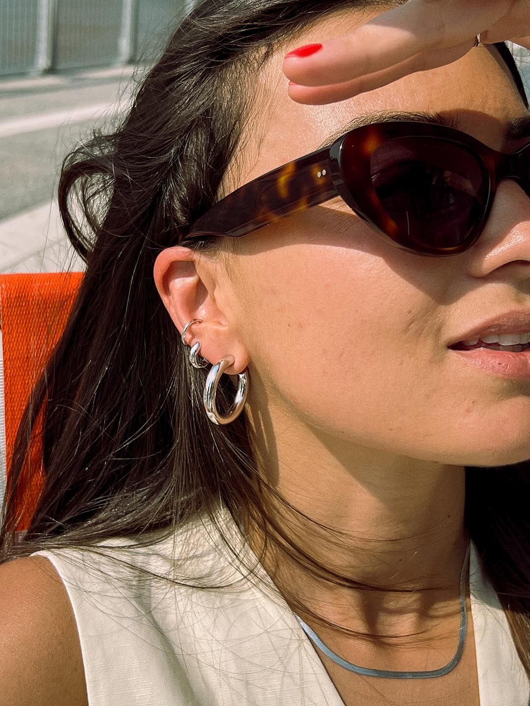 Giulia Bold Huggie Hoops, SILVER, alternate image number 4