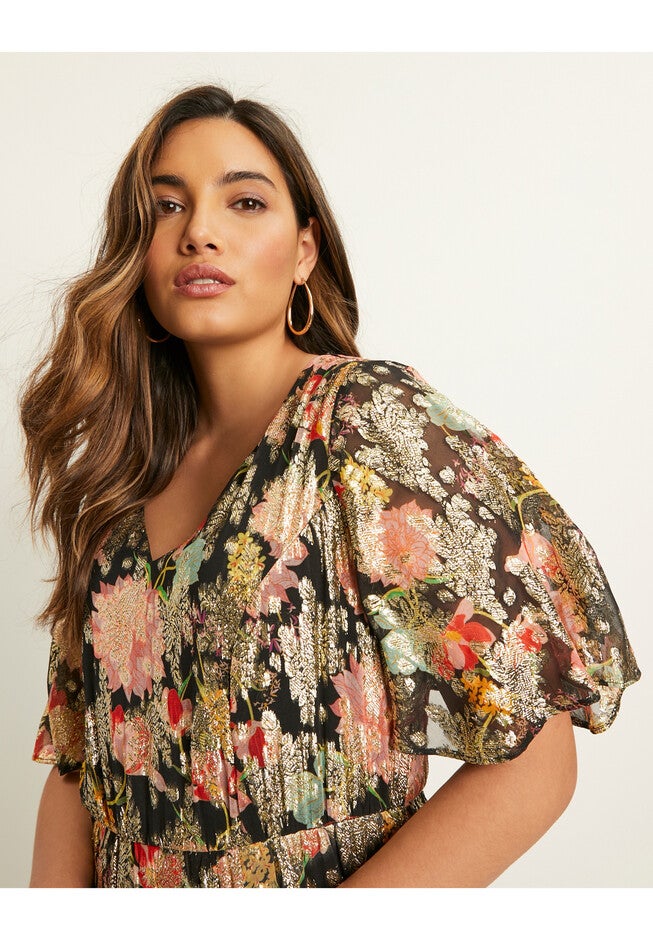 Metallic Printed Maxi Dress, , alternate image number null