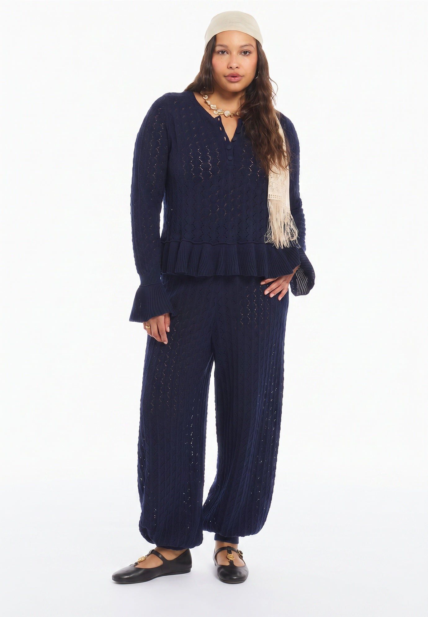 Pointelle Peplum Sweater