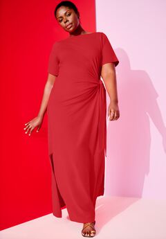 Boatneck Gathered Midi Dress