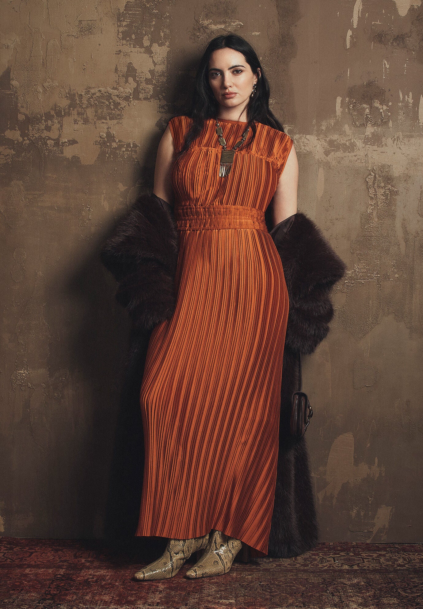 Boatneck Plisse Cap-Sleeve Maxi Dress, UMBER, hi-res image number 0