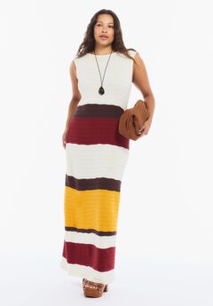 Colorblock Crochet Knit Maxi Dress