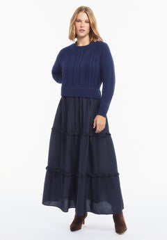 Tiered Mixed-Media Maxi Dress