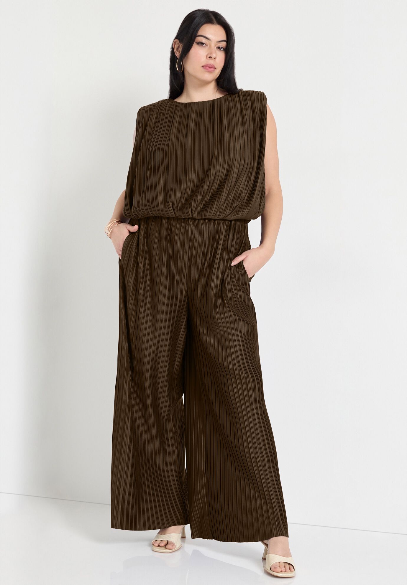 Plisse Dolman-Sleeve Cropped Top, POTTING SOIL, alternate image number 3