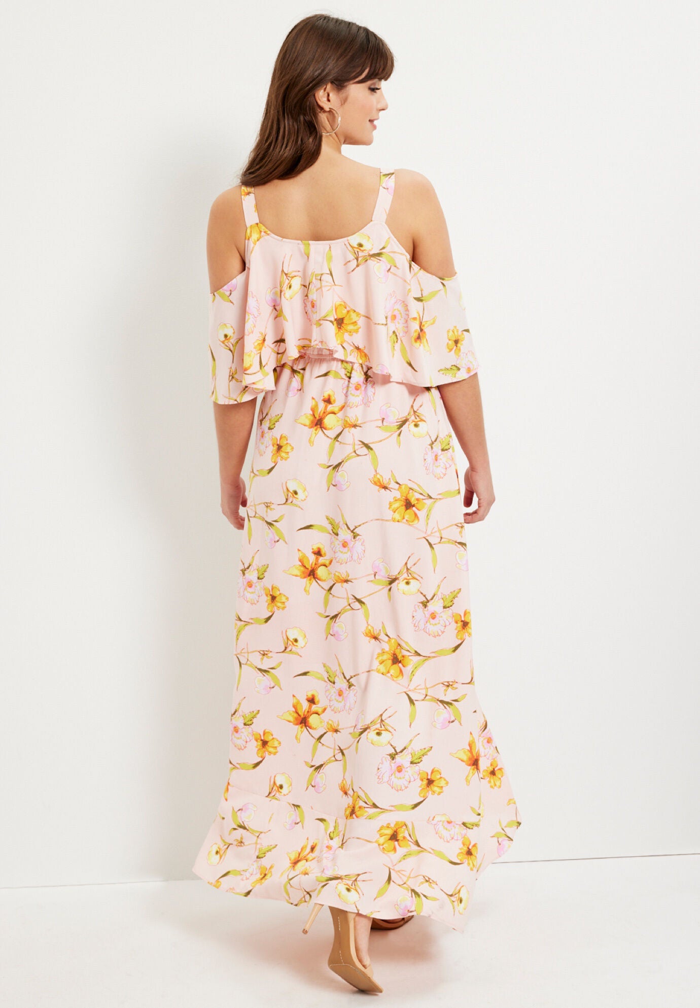 Cold-Shoulder Faux-Wrap Maxi Dress, PRESSED LEAF YELLOW, on-hover image number 1