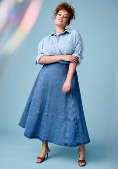 Fit-And-Flare Denim Midi Skirt