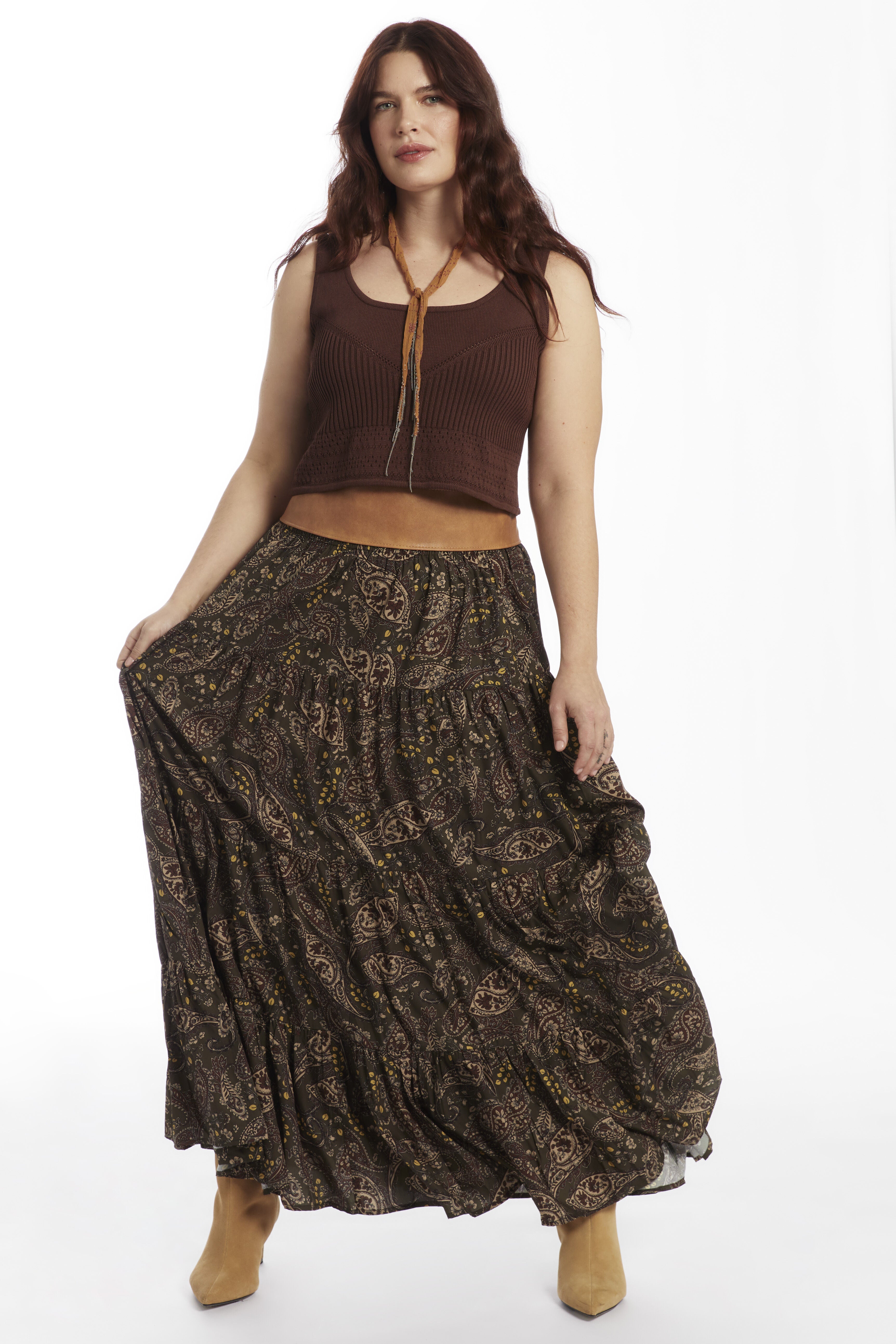 Tiered Midi Skirt, SPRING PAISLEY, hi-res image number 0