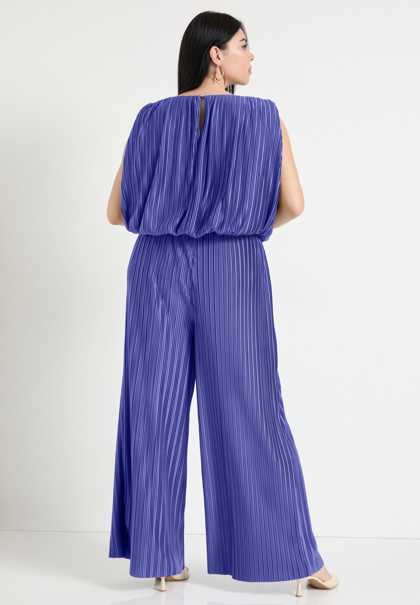 Plisse Dolman-Sleeve Cropped Top, BLUE IRIS, on-hover image number 1