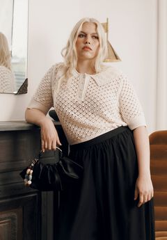 Lace-Trim Pointelle Sweater Top