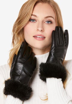 Faux Fur Leather Gloves