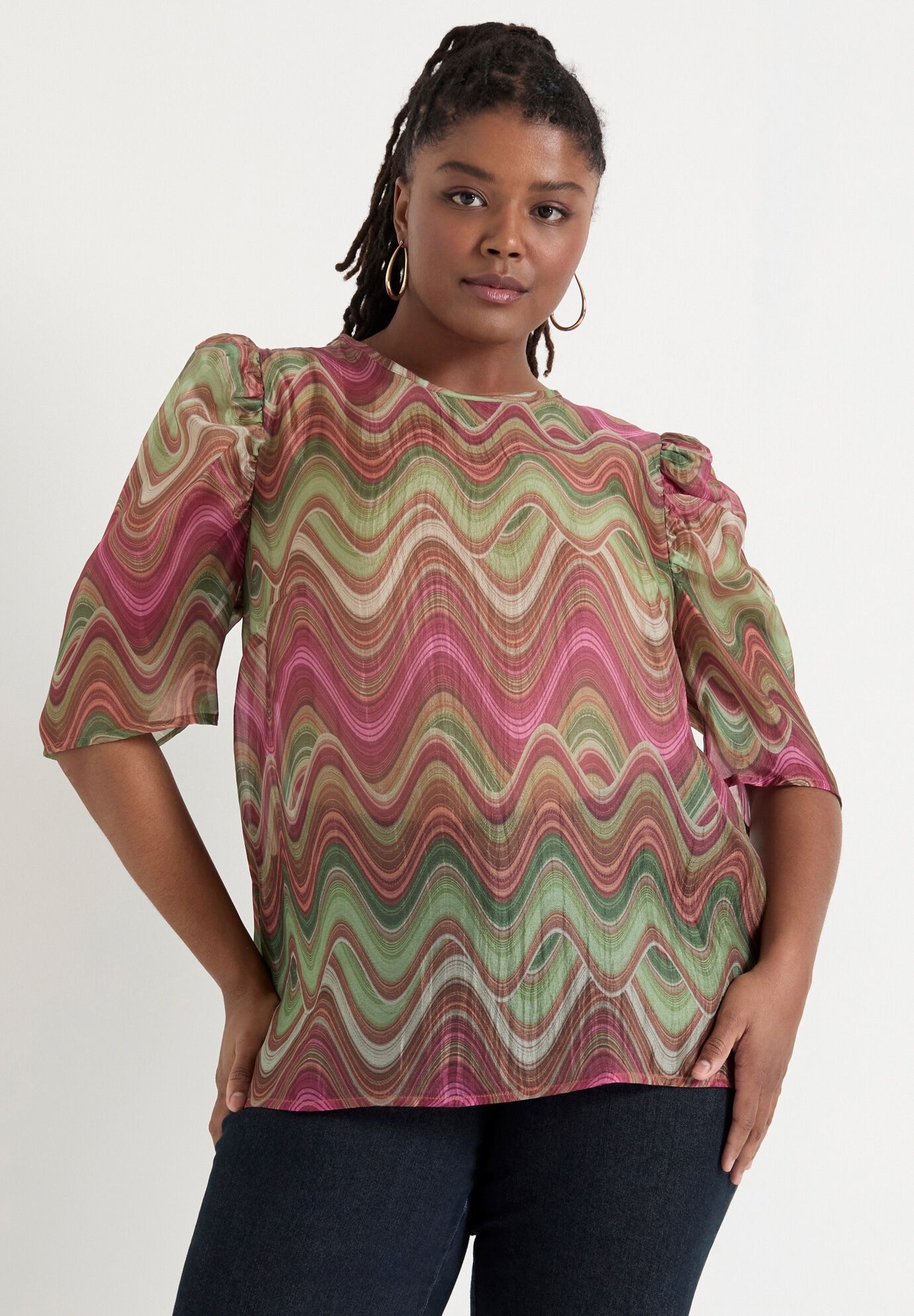 Mutton-Sleeve Organza Blouse, HEAT WAVES, alternate image number 3