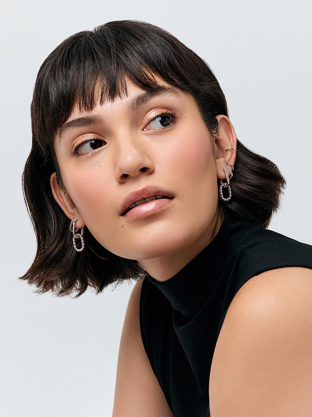 Double Hoop Earrings - Ash Double, SILVER, alternate image number 5