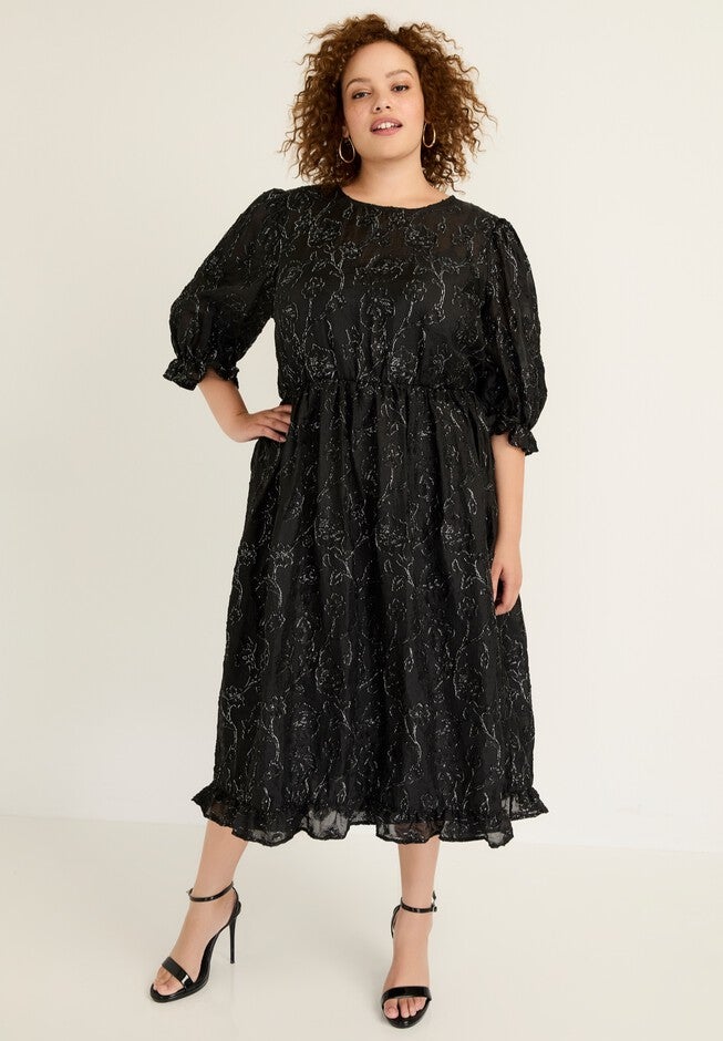 Metallic Jacquard Dress, BLACK ONYX, hi-res image number null