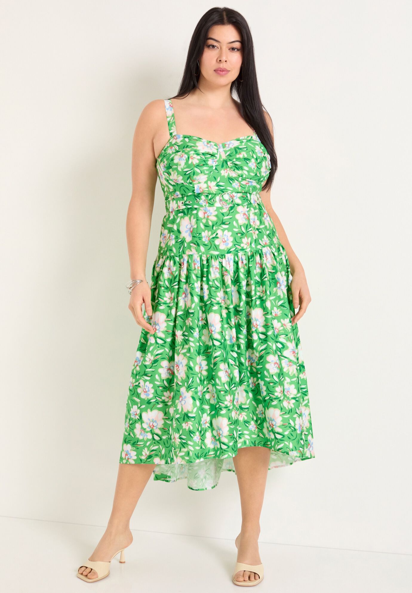 High-Low Midi Dress, FLOWERS GREEN, alternate image number 4
