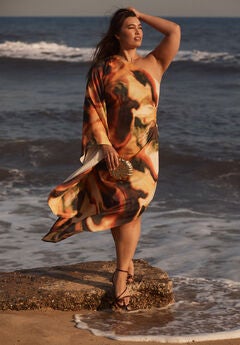 Asymmetrical One-Sleeve Cape Dress