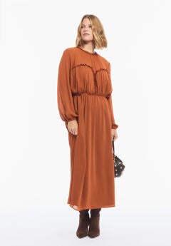 Shirred Chiffon A-Line Maxi Dress