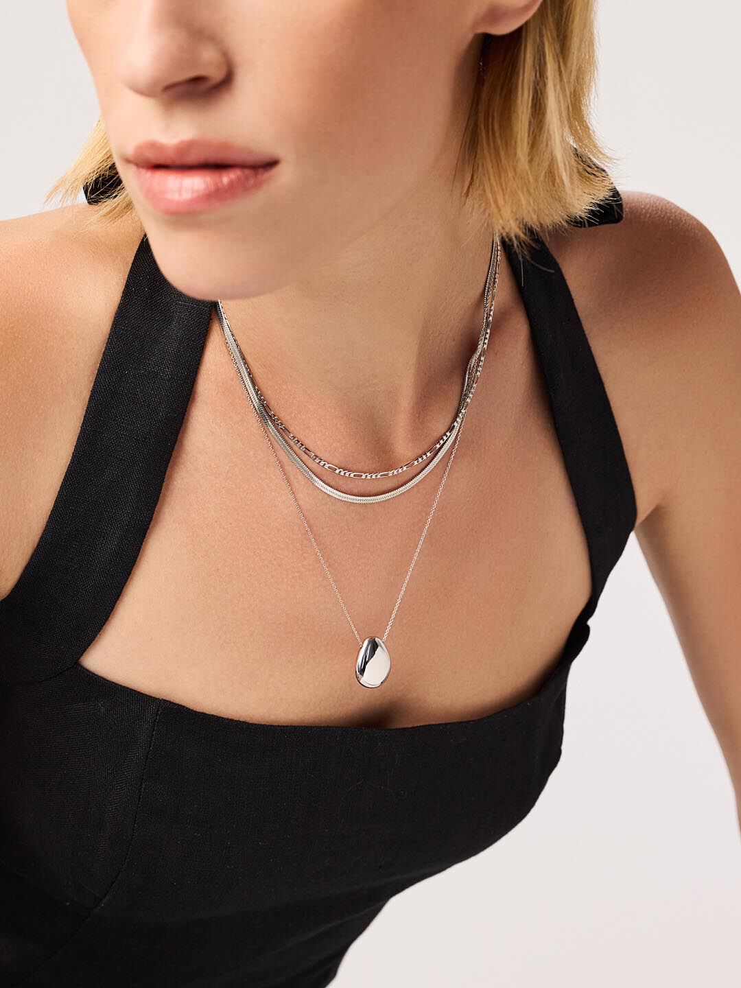 Pebble Pendant Necklace, SILVER, alternate image number 1