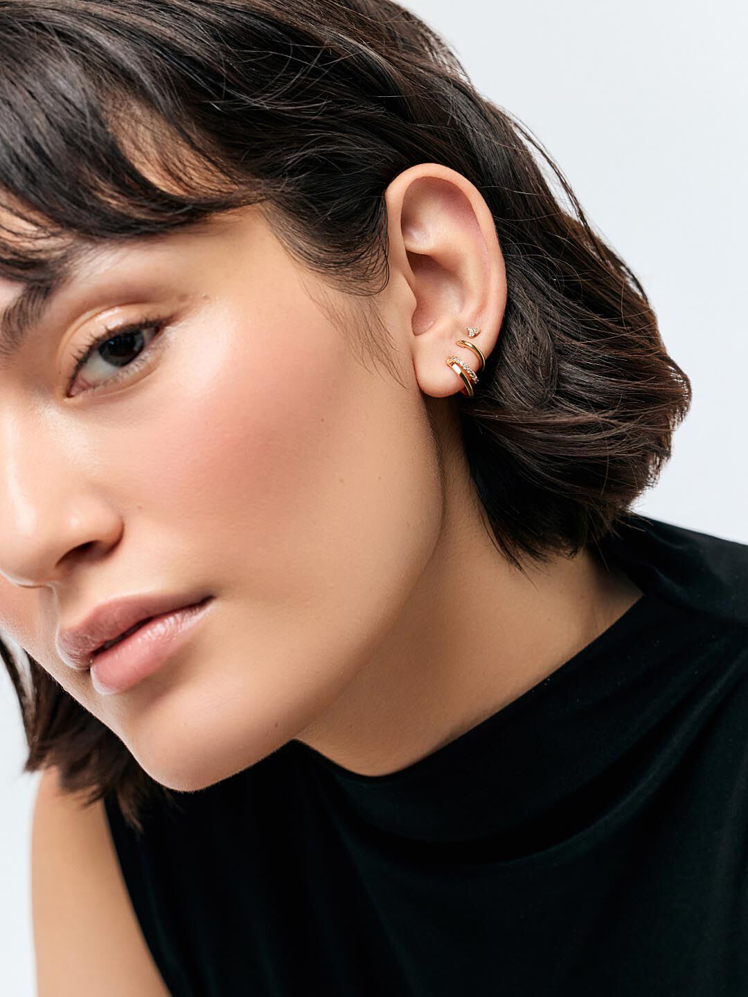 Toda Mini Double Hoop Earrings, GOLD, alternate image number 6