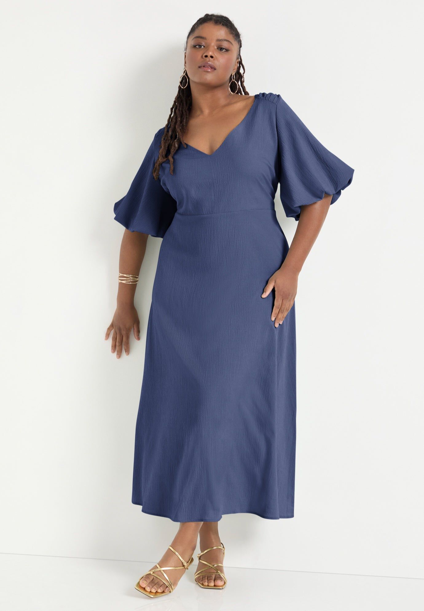 Puff-Sleeve Babydoll Maxi Dress