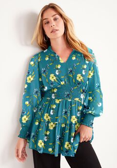 Smocked Georgette Tunic