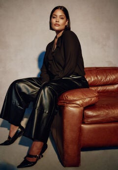 Cuffed Faux Leather Pants