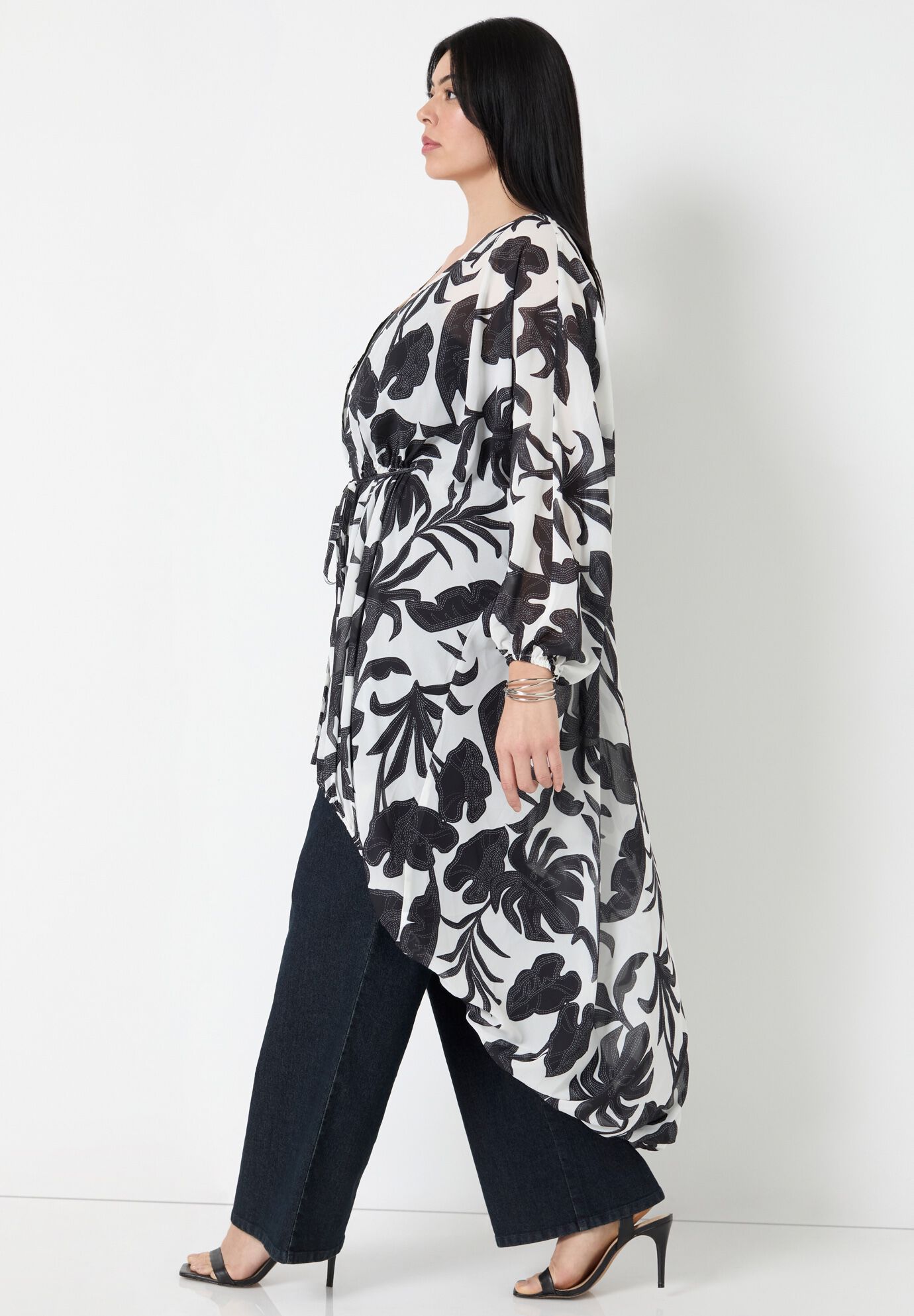 Chiffon Kimono, STITCHED FLORAL, alternate image number 2