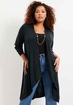 Plus Size Long Black Cardigan
