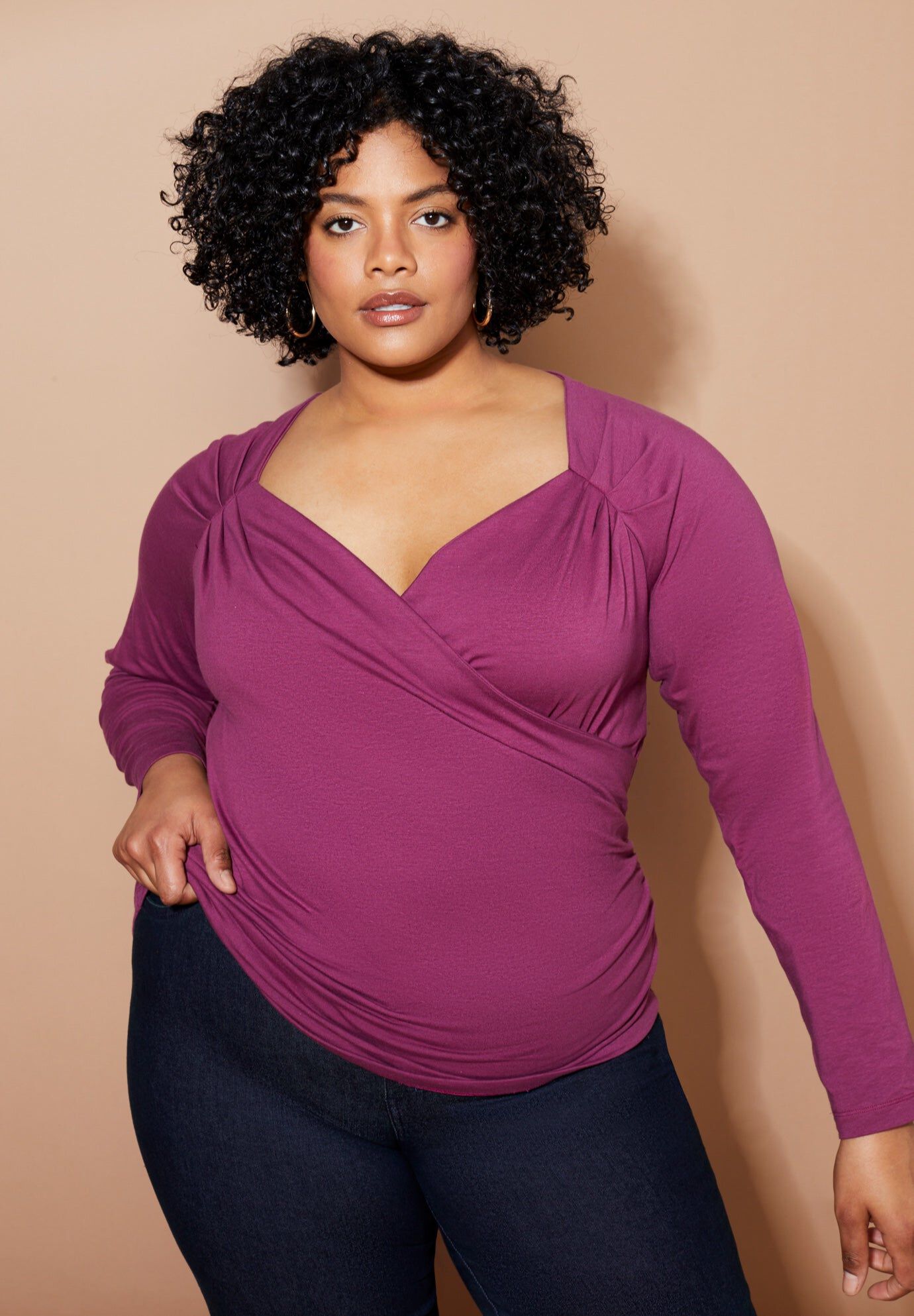 Faux Wrap Top, FIG, hi-res image number 0