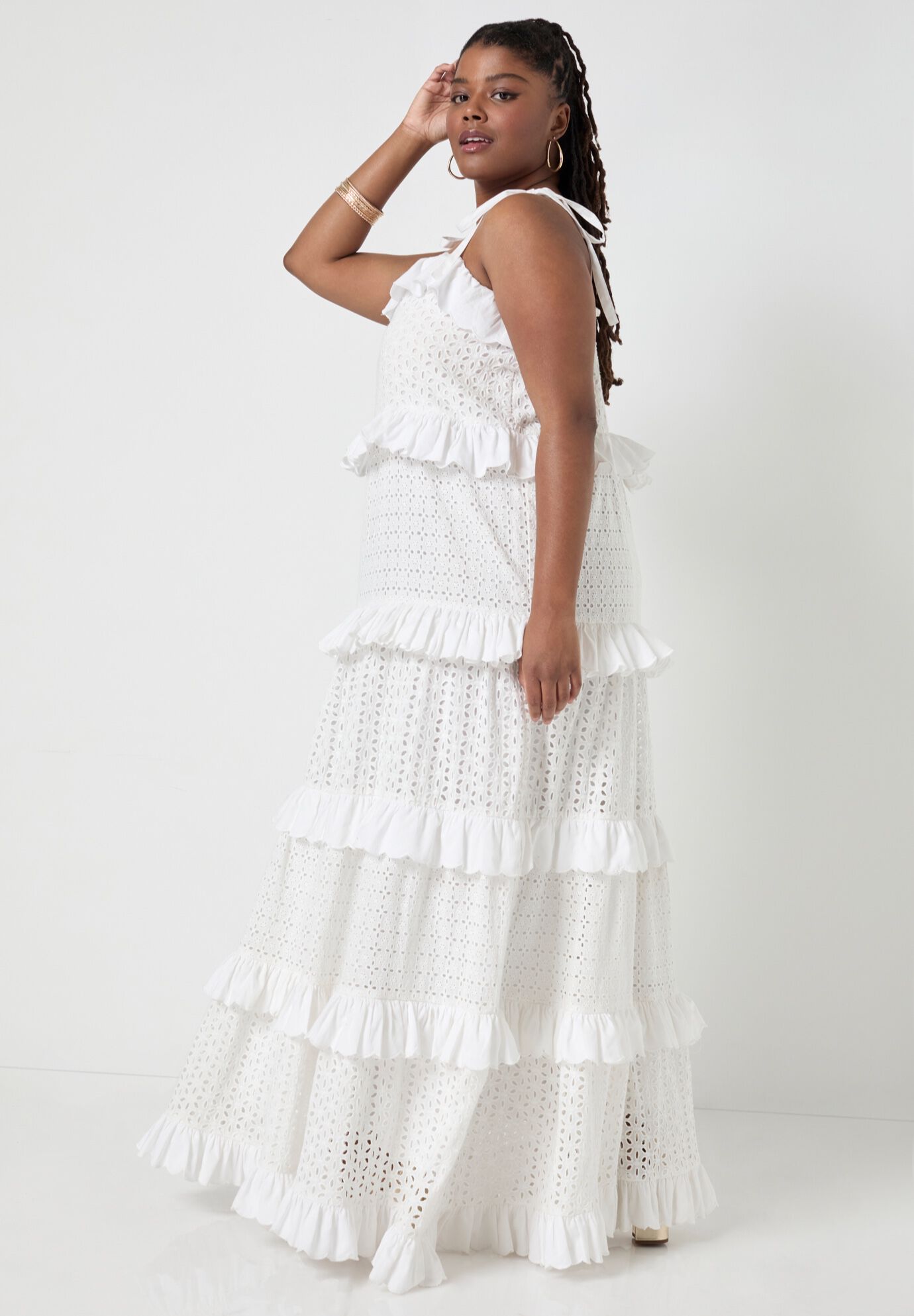 Eyelet Tiered Maxi Dress, SUGAR SWIZZLE, alternate image number 2