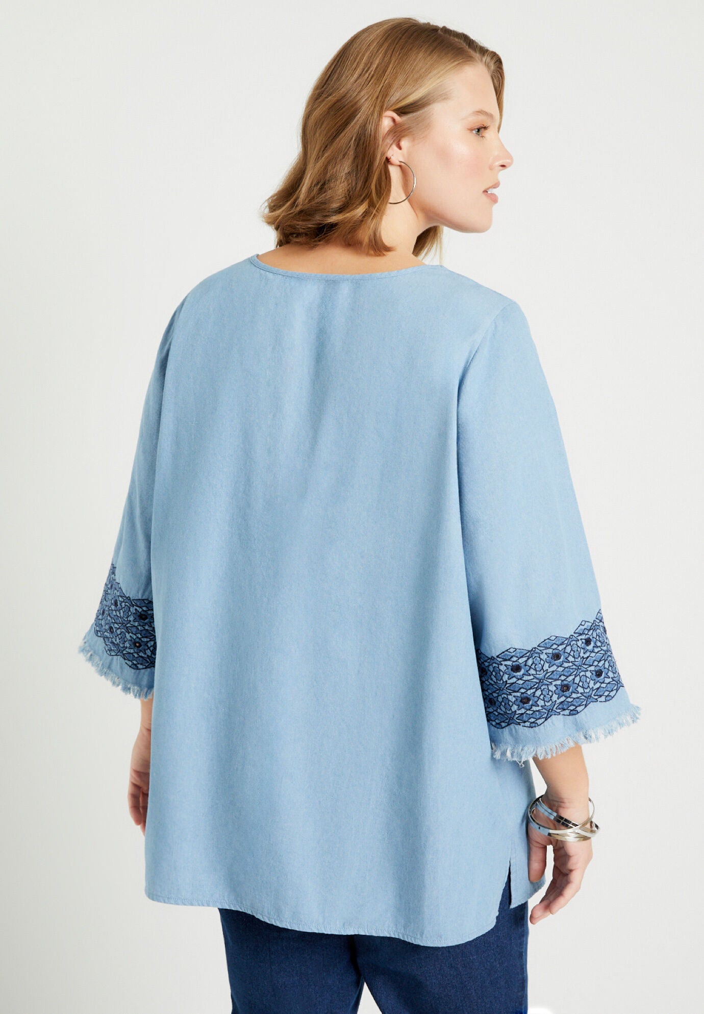 Fringe Denim Blouse, , on-hover image number 1