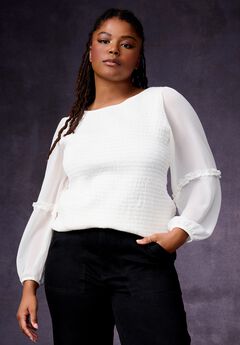 Puff-Sleeve Smocked Blouse