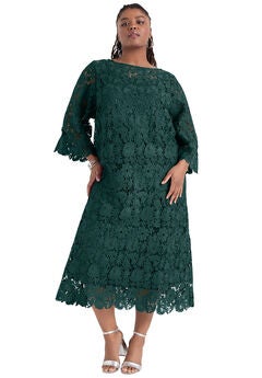 Bell-Sleeve Lace Midi Dress