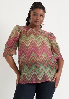 Mutton-Sleeve Organza Blouse