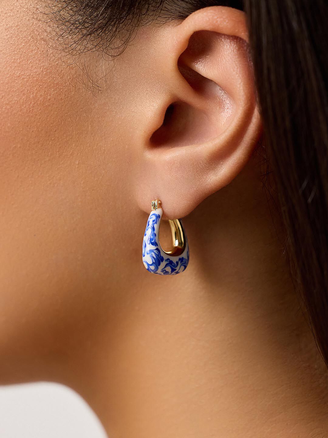 Dakota Marble Blue Statement Earrings, GOLD, alternate image number 1