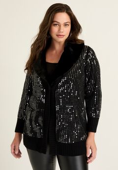 Sequin Button-Up Sweater