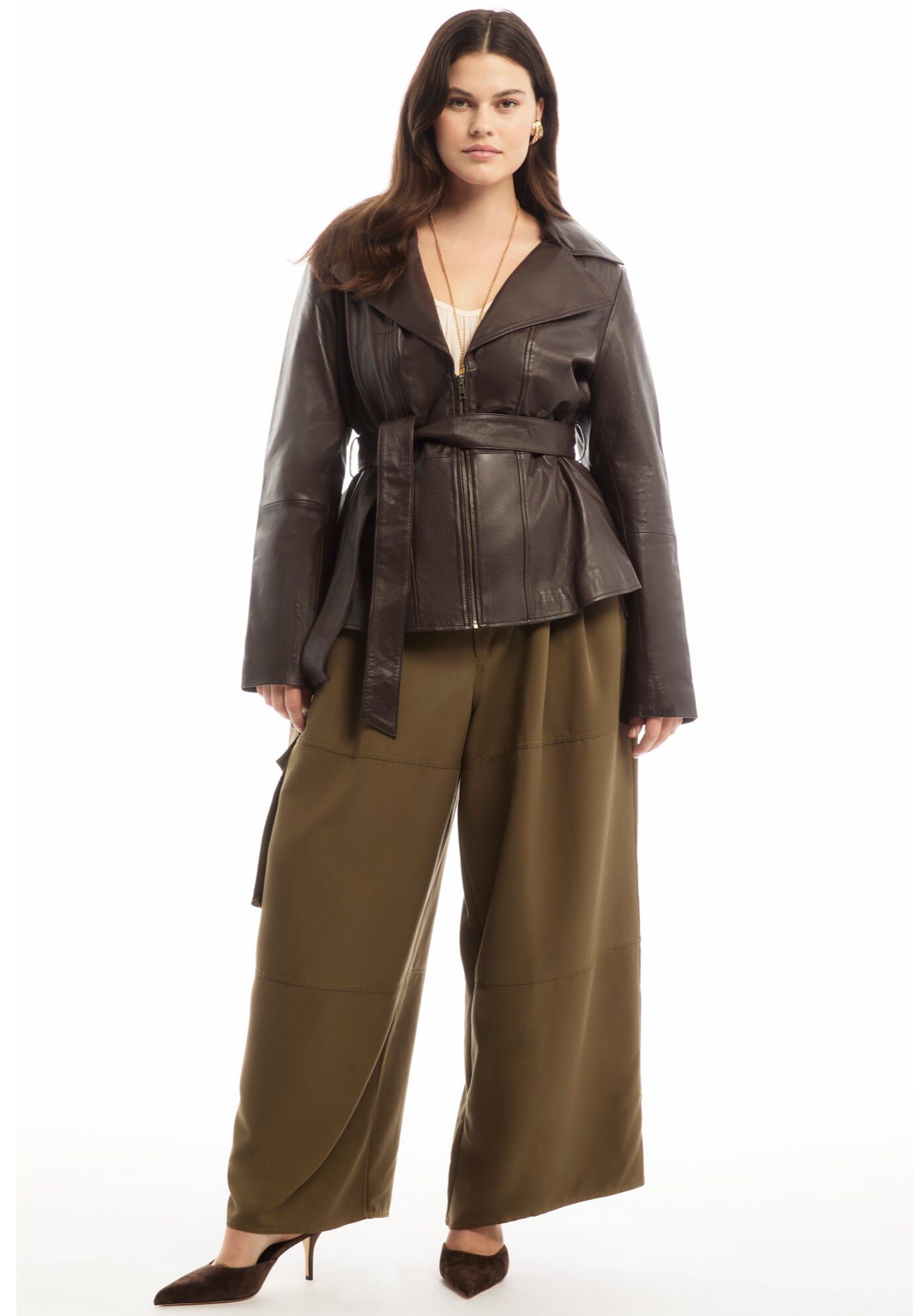 High-Low Belted Leather Jacket
