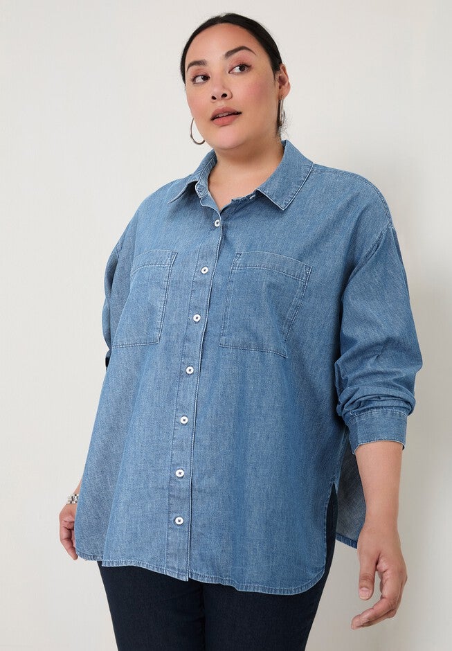 Chambray Blouse, VINTAGE MEDIUM WASH, alternate image number null