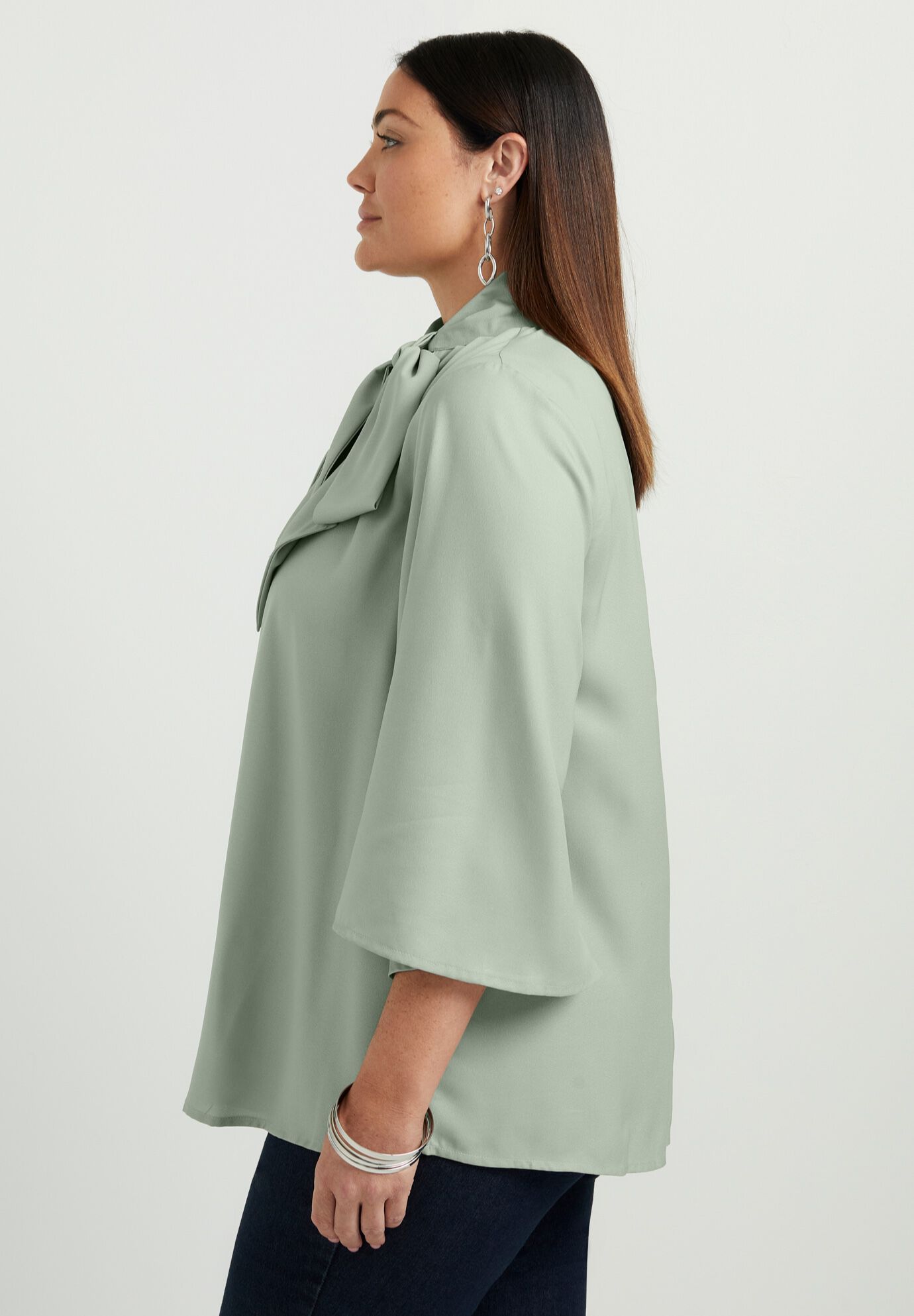 Mock Tie Neck Blouse, , alternate image number 2