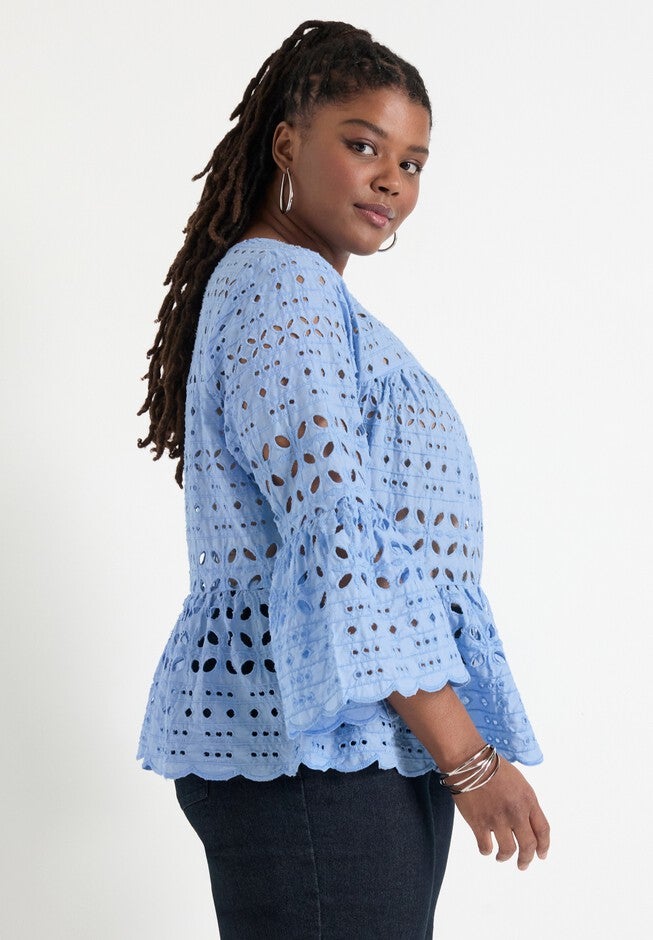 Flounce Peplum Top, PLACID BLUE, alternate image number null