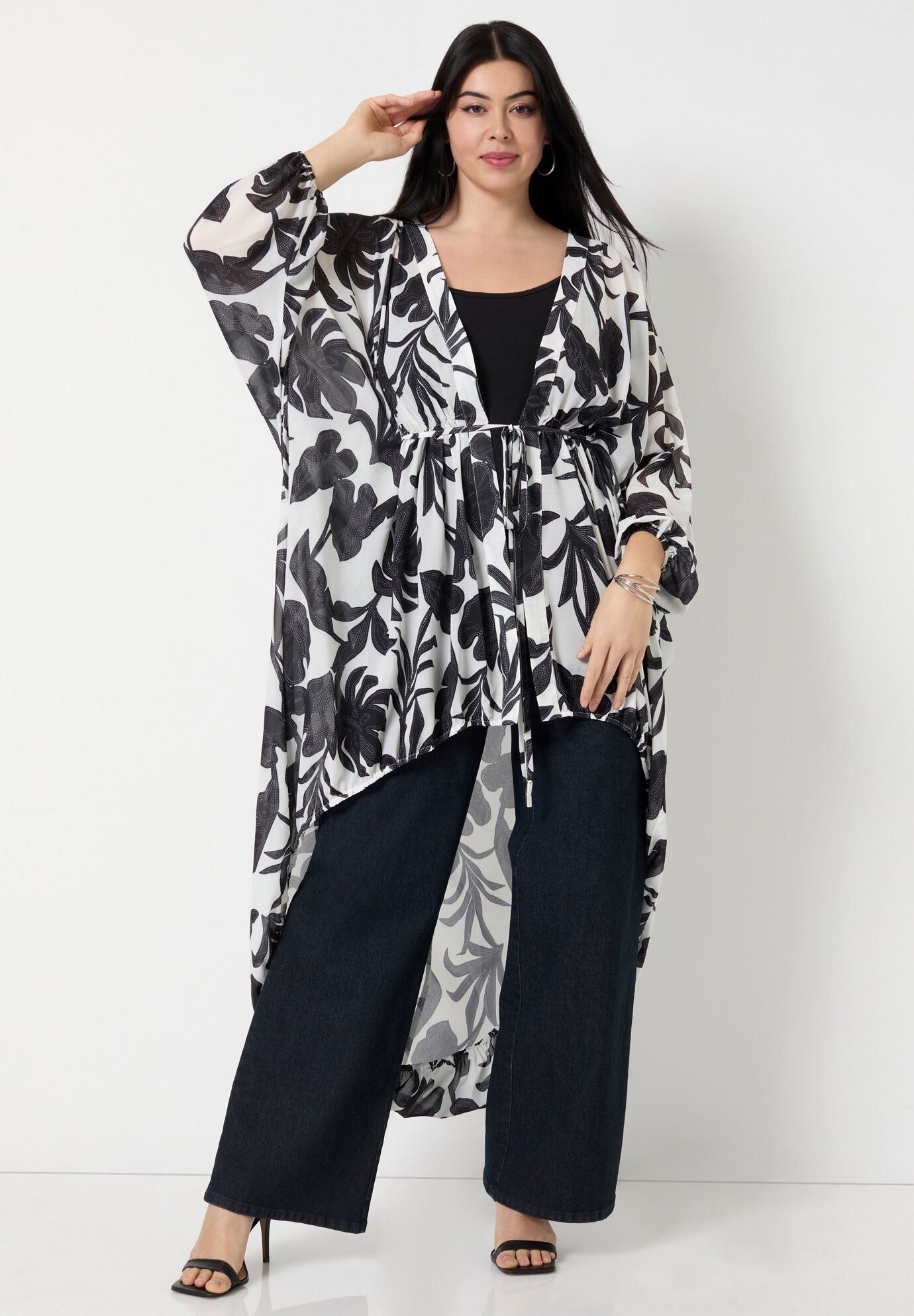 Chiffon Kimono, STITCHED FLORAL, alternate image number 3