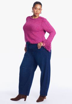 Fringe-Trim Boucle Cropped Sweater