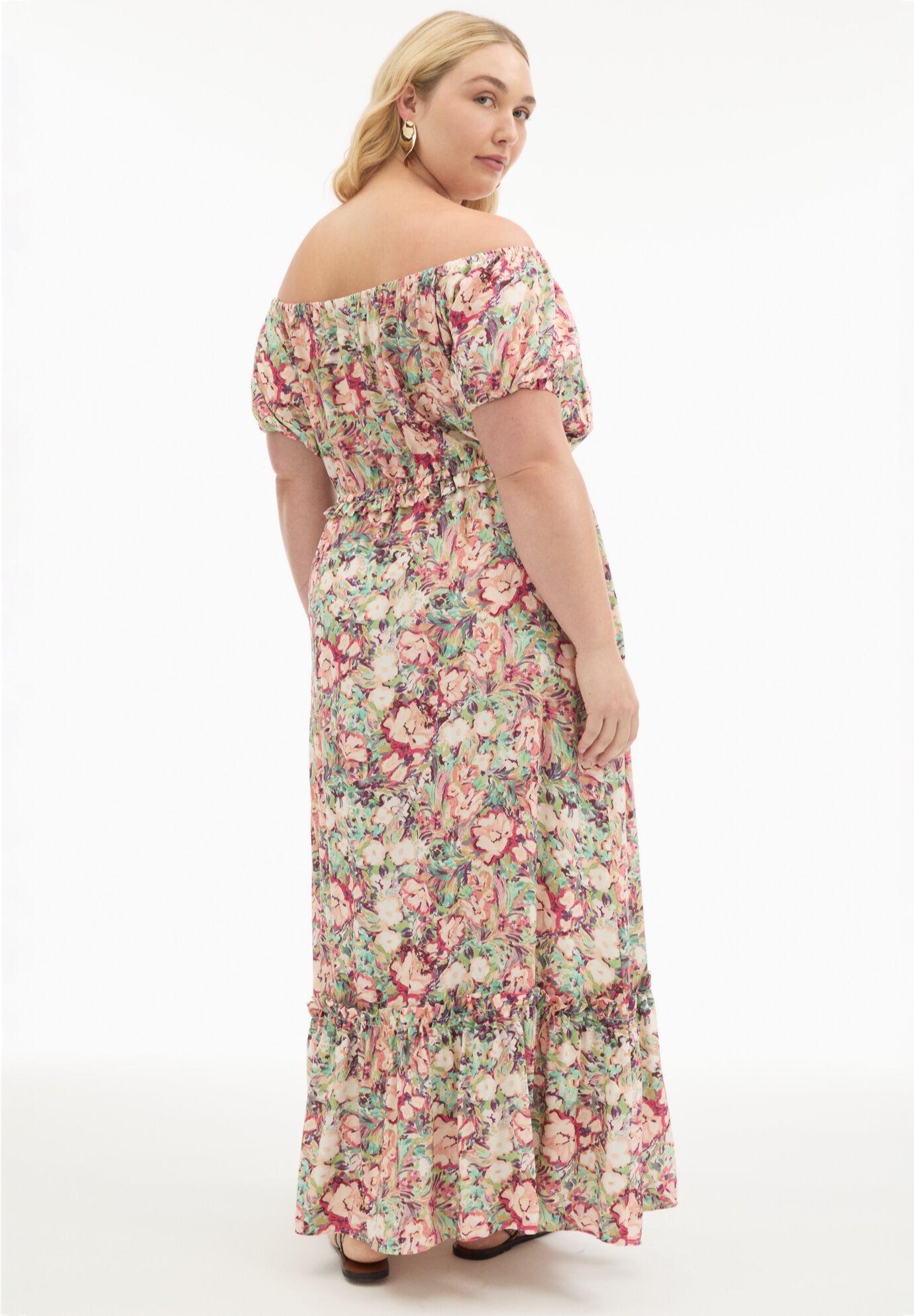 Off-the-Shoulder Maxi Dress, FLORAL BLUR, on-hover image number 1