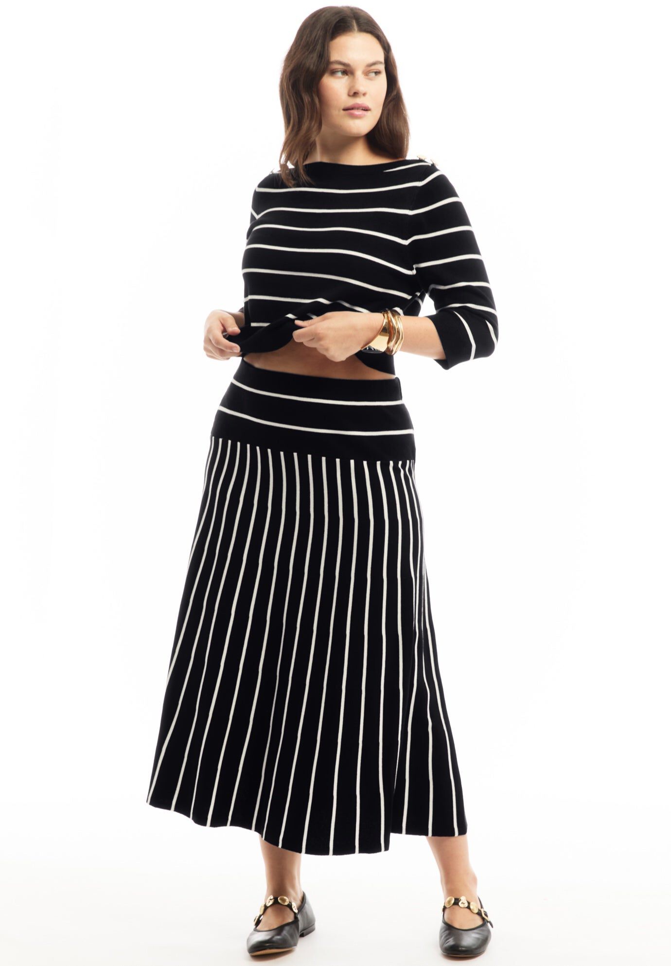 Striped Knit Midi Skirt