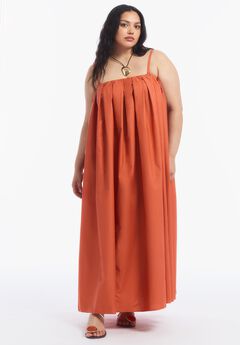 Pleated Poplin Maxi Dress