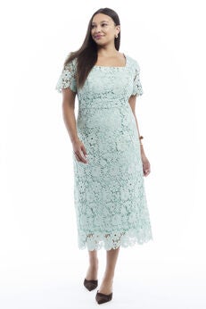 Square-Neck Lace Midi Dress