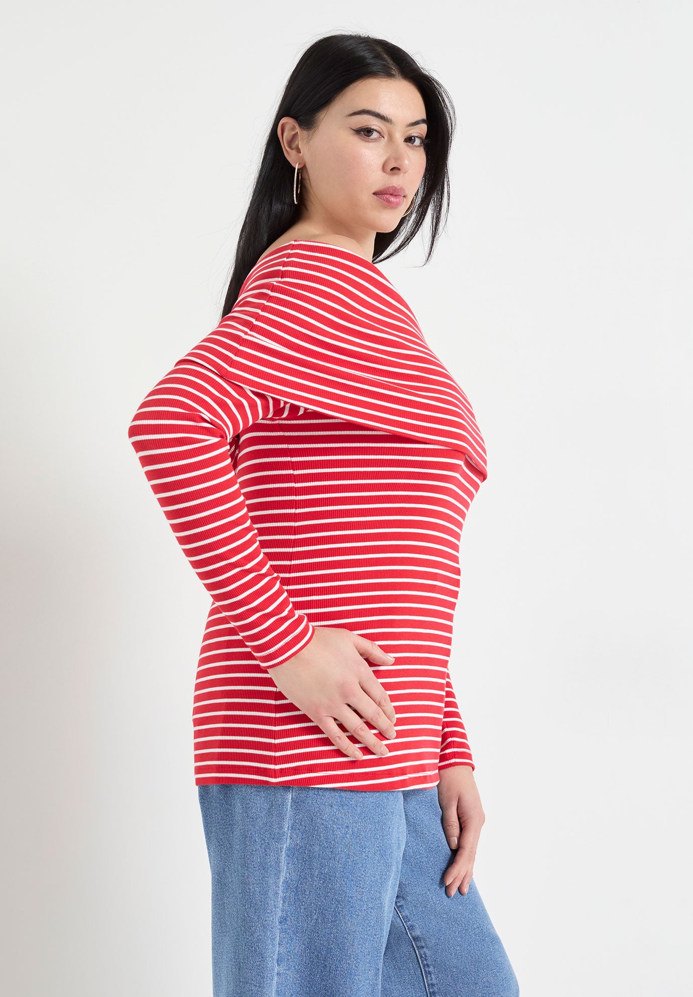 Long-Sleeve Off-The-Shoulder Top, STRIPE, alternate image number 2