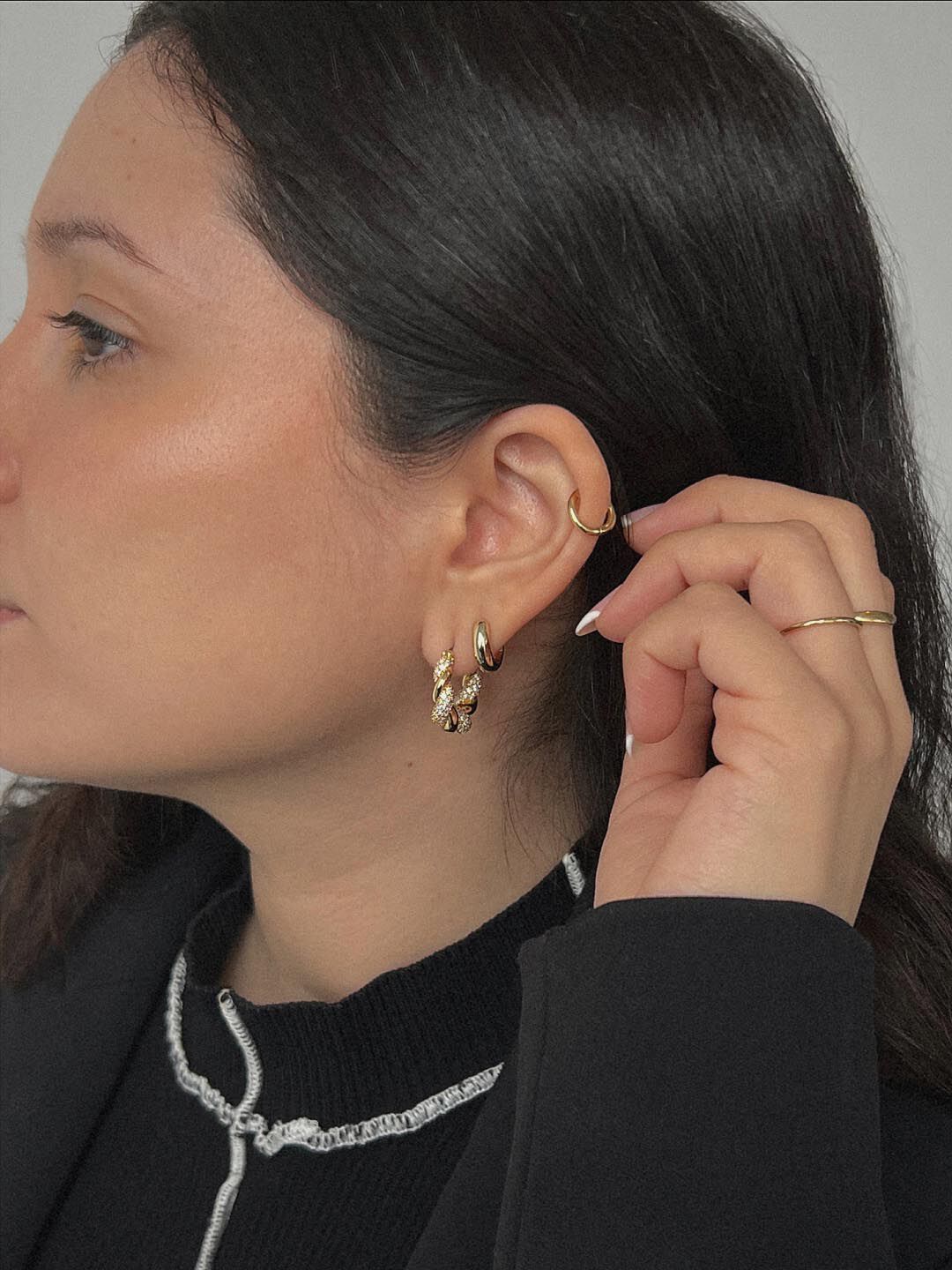 Sterling Silver Mini Huggie Hoops, GOLD, alternate image number 3